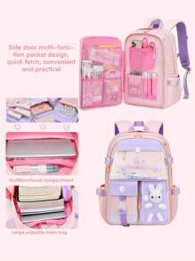 Girls Backpack Cute Bunny Design, Adjustable Shoulder Straps, Lightweight Nylon Student Backpack, Lunch Box ,Zipper Closure, Girl's Duffel Bag School Season Gift