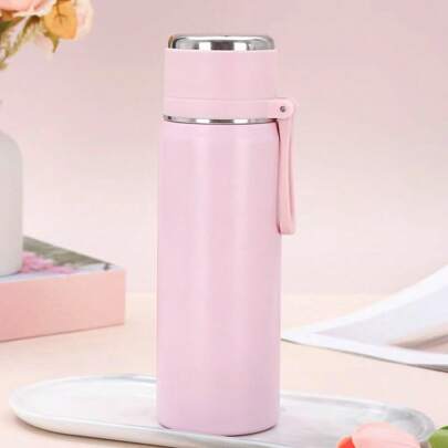 Botella térmica de 500ml con taza, termo de acero inoxidable para café, botella de agua térmica con asa, taza de viaje