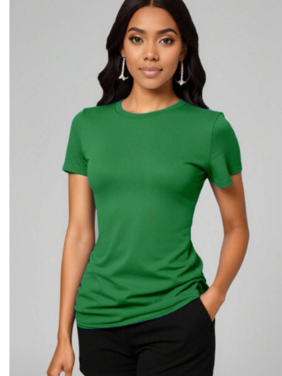 PLAYERA DAMA C/REDONDO M/CORTA AJUSTADO LISO - Verde - Ver 1