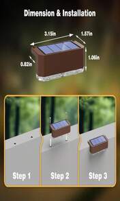 Luces solares de valla de peasur para exteriores, paquete de 8, luces de cubierta solares, luces LED impermeables para barandilla, patio exterior (blanco cálido) - Marco blanco cálido y marrón - Ver 6