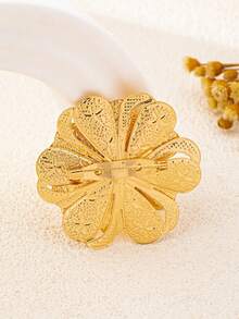 1 件小众设计高端压花多层花朵胸针，适合女性日常和派对佩戴 - 金黃色 - 查看 3