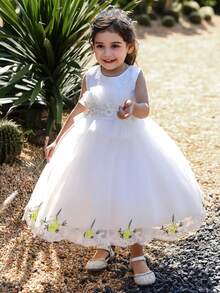 Vestido de princesa para niñas, vestido de niña de las flores blanco esponjoso para boda, vestido de tul para fiesta de cumpleaños de niños, vestido formal de gala para anfitriona - Amarillo - Ver 5