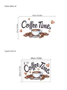 1 Stück Kaffeetassen Wandaufkleber "Kaffeezeit" Wandtattoo, abnehmbarer Vinyl Dekor für Zuhause, Café, Geschäft, Kaffeestation, Bar, Büro, Raumdekoration Heimdekoration Wanddekoration Wandaufkleber Aufkleber Wohnzimmer Dekoration