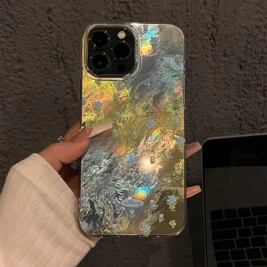 Funda para teléfono móvil con diseño de tulipán azul degradado, resistente a caídas y con patrón de glaciar. Compatible con phone 16 Pro, 15, 14 Plus, 13, 12 y 11. - Blanco - Ver 1