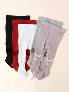 5pcs/Pack Baby Girls' Cute Striped Tights With Bow Decor, Suitable For Children's Daily Wear, All Seasons - Multicolor - View 3