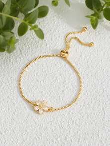 1pc Minimalist Style Adjustable Crystal Flower Bracelet, Versatile Daily Wear - one-size - View 8
