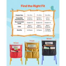 Chair Pockets For Classroom, 24 Pack, 18 X 20 Inches Chairback Buddy Pocket With Name Tag, 6 Bright Colors, Back Of Chair Organizer For Kids In Classroom, Kindergarten, School, And Home - Multicolor - View 6