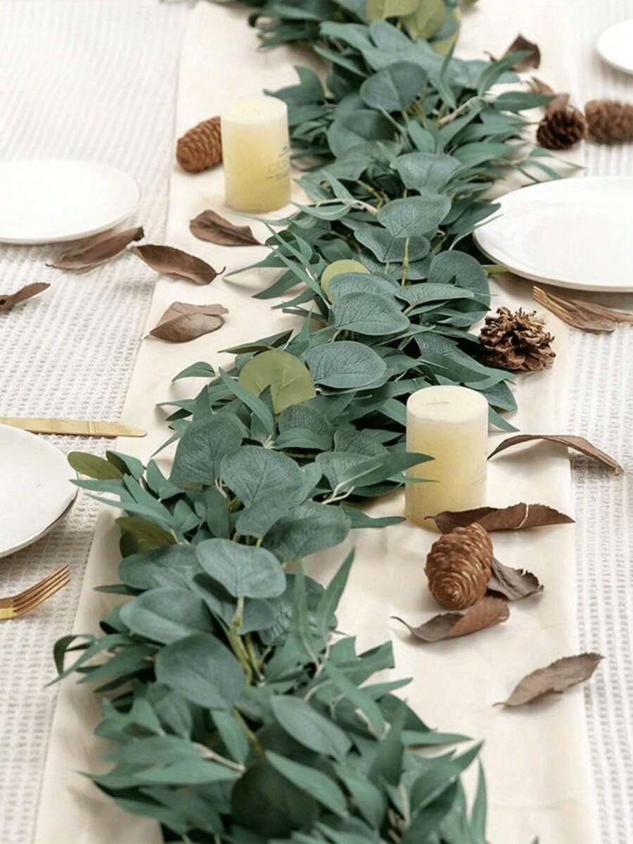 1PC 39.37Inch Artificial Eucalyptus Vine, Artificial Green Plant, Outdoor Hanging Vine, For Home Decoration, Wedding Decoration, Wedding Venue Decoration, Party Decoration, Table Centerpiece Decoration, Garden Fireplace Porch Decoration, Summer Decoration, Autumn Decoration, Bedroom Living Room Office Decoration, Wall Decoration, Desktop Decoration, Birthday Gift, Gift. - Green - View 1