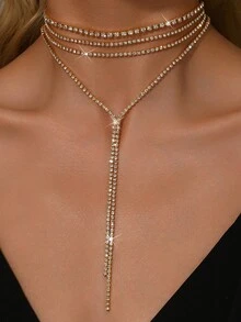 1piece Luxurious And Elegant Style, Black/White Multi-Layered Tassel Necklace Sparkles Rhinestone Brides, Delicate Temperament Accessories For Banquets And Weddings, Creative Gifts