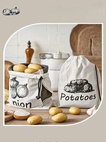 Reusable Vegetable Storage Bags, Non-Woven Fabric Bags With Drawstring, Side Zipper Design, Portable Home Shopping Bag, Anti-Sprouting, Suitable For Storing Potatoes, Onions, Garlic, Camping Fruits And Vegetables, Convenient And Practical. - Multicolor - View 3