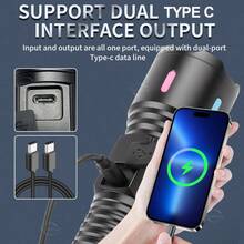 Senter Super Terang 190000LM untuk Aktivitas Luar Ruangan, Zoom, Senter LED Kuat, Baterai 18650, Dapat Diisi Ulang USB, Tahan Air, Cocok untuk Berkemah dan Berburu. - Hitam - View 6