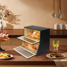 Bread Bin, Large, Wooden, Bread Box, Vintage, Storage, Kitchen, Countertop, Two Layers, XL, Storage Container For Bread, 40 X 33 X 25 Cm - 黑色 - 查看 3