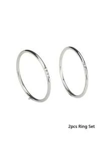 Fashionable Stainless Steel Silver Thin Band Cubic Zirconia Stackable Rings Set, Suitable For Women's Daily Wear, Gift