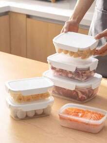 10个/套（5个850毫升+5个1400毫升）带按扣盖的食品储物盒，适用于冰箱储存、食物分隔、户外野餐午餐盒、水果、蔬菜、谷物、浆果、沙拉、生菜的储存和整理，厨房收纳整理，午餐盒，厨房用品，圣诞礼物，学习用品，家居装饰，新年礼物 - 白色 - 查看 5