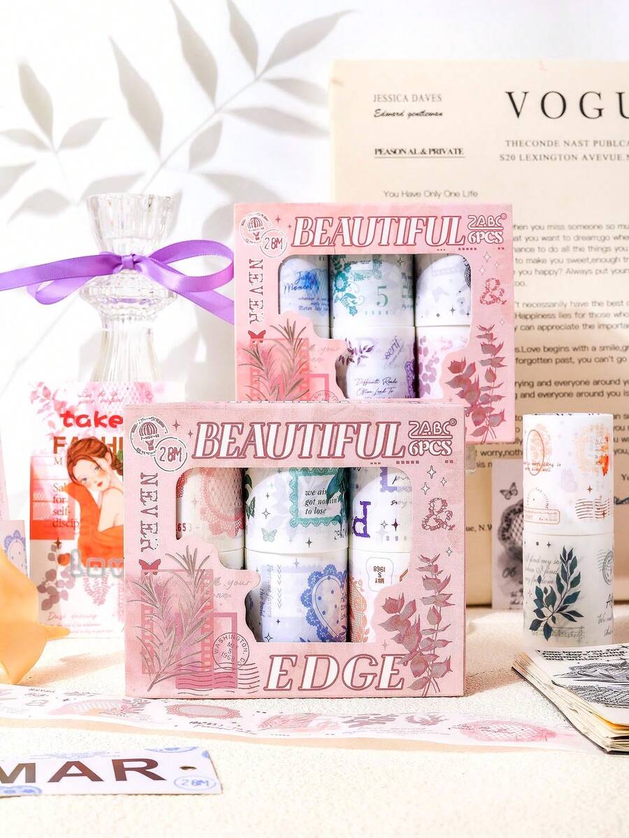 6 卷/盒精美植物花卉图案贴纸、不对称形状计划簿装饰贴纸卷、DIY 剪贴簿装饰文具和礼品包装装饰贴纸套装、时尚学校用品、返校必备品 - 送给朋友的礼物