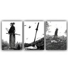 1/3 piezas Carteles de arte de pared de anime japonés vintage, manga Miyamoto Musashi Vagabond Bushido Warrior, impresiones de pintura de canvas, decoración del hogar, marco opcional