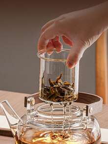 1 Set: 1 Teapot + 6 Cups With Tray, 1 Teapot + 4 Cups With Tray, Heat-Resistant Glass Teapot, Modern Minimalist Walnut Color Flower Tea Pot, Tea Kettle, Tea Pot Set, Suitable For Parties, Gatherings, All Seasons