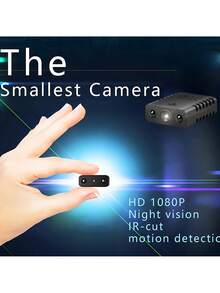 1 件迷你摄像机，全高清 1080p 安全摄像机，带运动检测、夜视、触摸控制、便携式设计、可充电电池、用于循环录制的 SD 卡插槽 - 黑色 - 查看 5