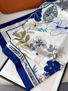 1pc Women's Elegant Vintage Printed Thin Style Satin Square Faux Silk Scarf,Boho Vintage Casual Women's Neck Scarf,Shawl,Light And Thin Comfortable Women's Bandana,For Daily Wear And Outing In Spring And Summer