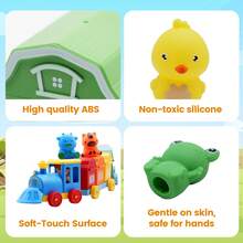 适合1-4岁幼儿的农场动物火车玩具，蒙特梭利计数配对学习玩具，包含1个农民和9个动物、谷仓、钥匙，精细动作游戏，男孩女孩生日礼物