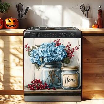 1 stuk vintage bloemenprint met houtnerf, 2D plat bedrukt, magnetische vaatwasserdeursticker - waterdicht, gemakkelijk schoon te maken, herbruikbaar, geschikt voor vaatwassers, koelkasten, wasmachines en drogers, geen lijm nodig, keukendecoratie-accessoire, past op de meeste vaatwassers, huisdecoratie