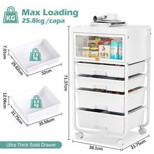 TOOLF Utility Cart With 4 Drawers,Craft Cart,Storage Cart,Rolling Cart With Drawers,Cart With Drawers,Kids Craft Organizers And Storage With Flip-Up Drawer Door,White - 白色 - 查看 3