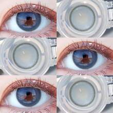 Lalens Lentes de contacto de colores descartables anuales Lalens Queen para ojos marrones oscuros y ojos marrones claros. Incluye estuche de lentes de contacto de color aleatorio. Dos piezas de lentes de contacto de color suaves en un solo paquete con material que incluye HEMA y NVP, con un contenido de agua del 38%, diámetro de 14.2 mm y curvatura base de 8.6 mm. Lentes de contacto de color natural azul para uso diario y belleza cosmética ocular.