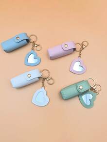 1 件迷你口红盒带镜子，便携式 PU 皮革钥匙扣口红架 - 粉色化妆包化妆品收纳盒口红架感恩节礼物送给女孩女士妈妈口红袋女士礼物女孩礼物女友礼物