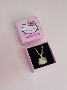 Sanrio Sanrio Hello Kitty Cartoon Cute Girl's Necklace, KT Cat Pendant With Diamond Collarbone Chain, Gift Box Packaging, Suitable As Birthday Gift, Valentine's Gift