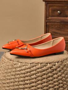 WHDXY 1 Pair Women's Pointed Toe Flats, Soft Leather Office Shoes, Versatile Loafers, Shallow Soft Bottom Fairy Style Flat Heel Slip-On Commuter Shoes - Burnt Orange - View 2