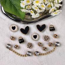 16pcs Shiny Heart, Bag, Golden Chain Fashion Decorative Charms, Non-Metallic Lightweight Material, Suitable For EVA Beach Shoes, Slippers, Detachable Shoe Decor, Girls Accessories, Holiday Gift