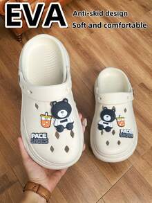 4cm Elevated Women's Cave Slippers, EVA Breathable Anti-Odor Bathroom Shoes With Antibacterial Soles, Lightweight Soft & Comfortable, Suitable For Home/Beach/Outdoor Wear. Cartoon DIY Accessories, Fashionable Unisex Cave Slide Sandals. - View 2