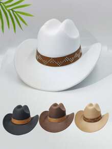 1 件心形雪花设计水钻镶嵌铜珠编织带西部优雅牛仔帽 - 涤纶、轻质、编织面料、西部牛仔帽 - 母亲节礼物