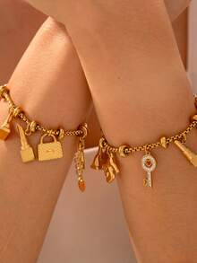 MiDuoDuo 1 Peça Pulseira Vintage Ajustável de Aço Titânio Banhada a Ouro 18K com Pingente de Strass, Joia Estilo Europeu e Americano Ins para Mulheres