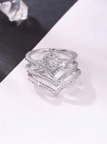 3 Stücke eleganter und innovativer V-förmiger Zirkonia-Einlage Buchstaben Design Ring Set, geeignet für Antrag, Verlobung, Hochzeit, Jahrestags-Geschenk, täglichen Lässig Tragen