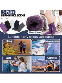 5 par ciepłych skarpet trekkingowych z wełny merynosów – grube, wyściełane skarpetki odprowadzające wilgoć dla mężczyzn i kobiet, niezbędne podczas aktywności na świeżym powietrzu zimą, skarpetki jesienne