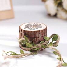 1pc Customized Wedding Ring Box, Rustic Wooden Round Ring Holder With Engraved Name And Date