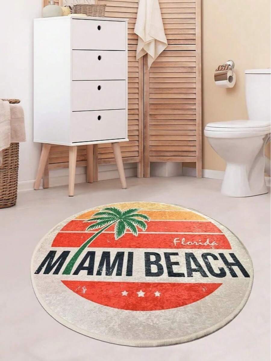 Made In Turkey - CHILAI HOME 100 Cm Round Bathroom Rug | 100x100 Cm| 100% Polyester, Non-Slip, Washable Bath Mat - Coral Orange - View 1