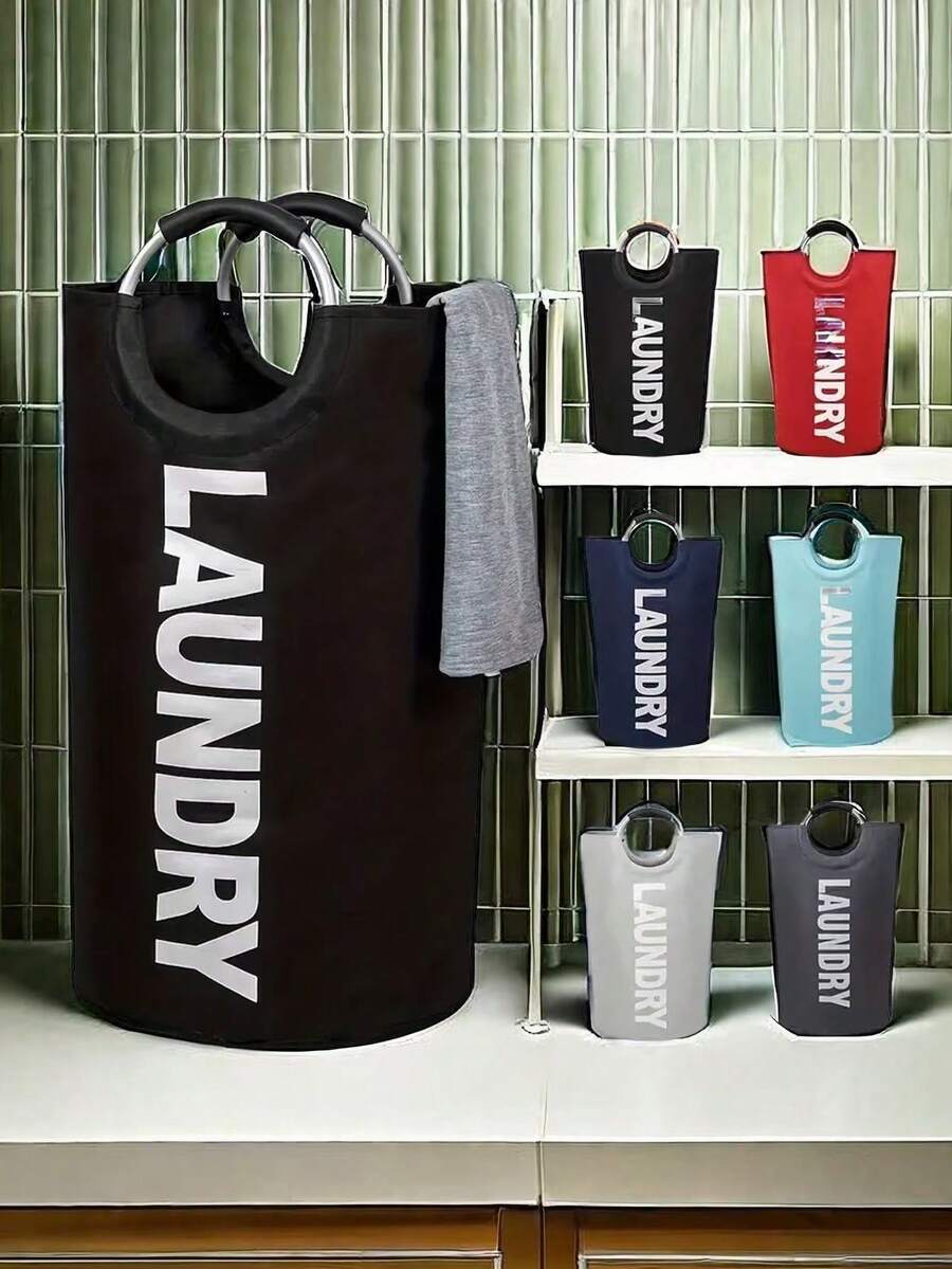 1pc Waterproof Laundry Basket With Soft Padded Handle, Vertical Foldable Laundry Hamper, Suitable For Bathroom, Laundry Room, Balcony, Dorm, Home Organization, Large Capacity Laundry Basket, Gift For Valentine's Day, Wedding, New Year - Dark Grey - View 1