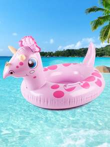 1pc Inflatable Cartoon Animal Print Float Ring, Essential For Summer Water Fun, Suitable For Beach, Pool Party - Pink - View 1
