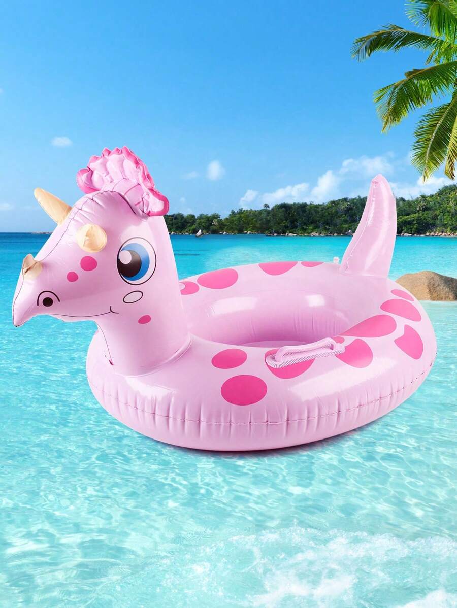 1pc Inflatable Cartoon Animal Print Float Ring, Essential For Summer Water Fun, Suitable For Beach, Pool Party - Pink - View 1