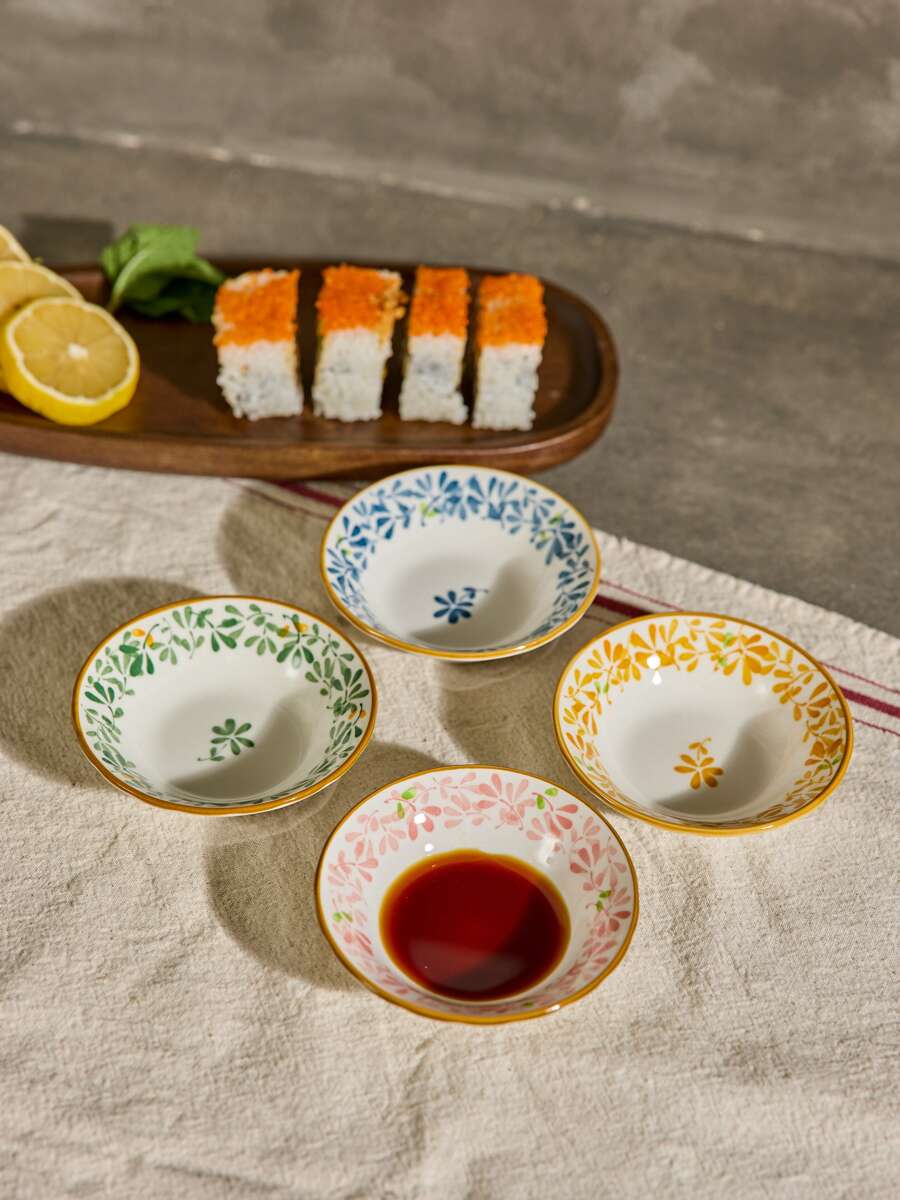 Cirelle 4 件/8 件套陶瓷蘸酱碟，3.8 英寸釉下彩陶瓷盘，花卉图案，酱油、醋、香料碟、寿司盘、蘸酱盘，适用于家庭厨房、餐厅、学校用品、新年、感恩节、圣诞派对、拉玛厨房必需品、家庭用餐、高端餐厅用品、乔迁礼物、夏季家居装饰 - 彩色 - 查看 1