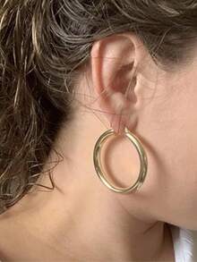 4 对时尚百搭现代风格精致不锈钢抛光电镀 18k 金粗圆线耳环 8 件个性化派对耳环 - 金色 - 查看 4