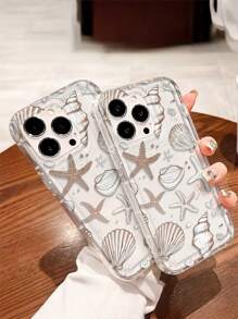 1pc Brown Series Shell, Starfish, Seashell Marine Element Transparent Airbag Anti-Drop Phone Case, TPU Material, Suitable As Holiday Gift Compatible With IPhone Xs/Xsmax/Xr/11 12 13 14 15 16pro/Promax/14 15 16plus Waterproof Shockproof Scratch Resistant