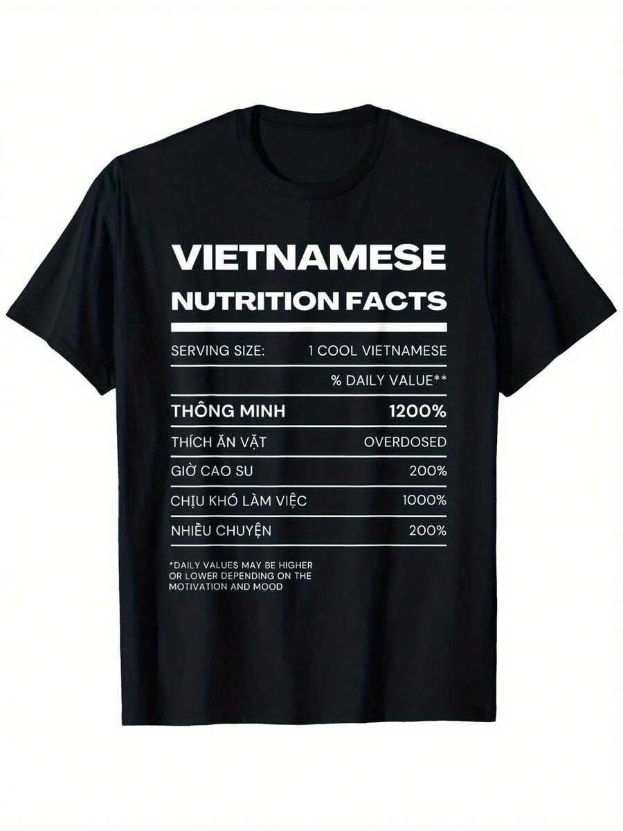 Funny Vietnamese Nutrition Facts | Ham Choi Het Tien T-Shirt Casual Sports T-Shirts Funny Language T-Shirts Slang T-Shirts Daily T-Shirts Pure Cotton T-Shirt For Men Women 180g Fabric Weight, S-XXXL Round Neck Black T-Shirt - 黑色 - 查看 1