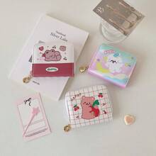 1 PC Girls Square Coin Purse Cartoon Cute Bunny Multi-Card Slot Short Card Holder Student PU ID Bag Wallet