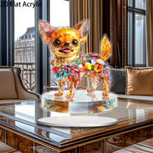 1 Piece 2D Flat Vintage Chihuahua Dog Acrylic Art Ornament For Home Decor, Bedroom, Bohemian Style With Vibrant Stained Glass Effect For Home, Office, Garden, Holiday Celebration Decorations, Ideal Gift For Valentine's Day