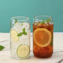 1个400毫升/550毫升透明吸管水瓶，现代玻璃咖啡杯，适用于家庭、办公室、可乐杯，竹盖玻璃冷饮杯，批发果汁啤酒冰块美式杯，高硼硅玻璃咖啡奶茶杯 - 彩色 - 查看 2