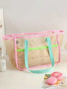 Candy Color Mesh Tote Beach Bag, Travel Tote Bag, Large Capacity Mesh Hollow Out Handbag, Suitable For Outdoor Travel And Vacation - one-size - View 10