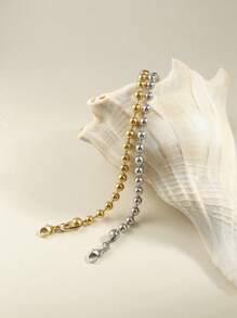 1pc Stainless Steel Metal Beaded Bracelet, Paper Clip Bracelet, Delicate Chain Bracelet, Minimalist Design, Suitable For Daily Wear, Travel And Gift, Accessory For All Seasons